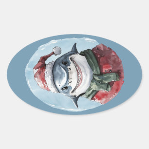 Grappige dieren Kerstfavorieten - Shark 1 Ovale Sticker