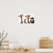 Grappige dieren op wit poster (Keuken)