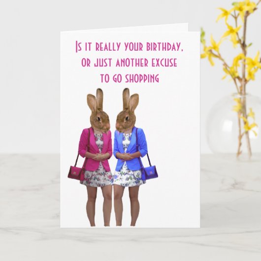 Grappige dieren winkelen vrouwen verjaardagskaart kaart (Gele Bloem)