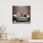 Grappige dieren zitten in bad in badkamer poster (Keuken)