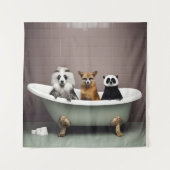 Grappige dieren zitten in bad in badkamer wandkleed (Voorkant)