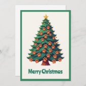 Grappige Dierenpoten Groene Moderne Kerstboom Feestdagenkaart (Voorkant / Achterkant)