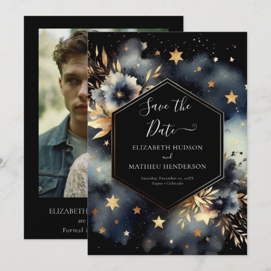 Grappige digitale hemelse bruiloft save the date (Voorkant / Achterkant)