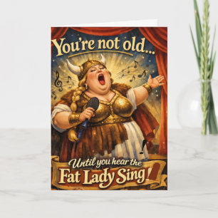grappige dikke dame zingt verjaardagswens kaart