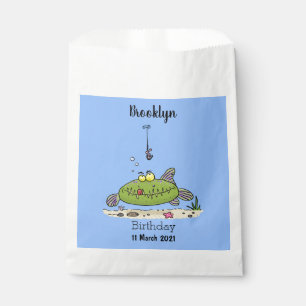 Grappige dikke hongerige groene vis vissen stripve bedankzakje