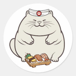 Grappige dikke kat is een sushi chef ronde sticker
