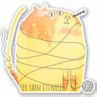 Grappige dikke kat spelen met garen breien haakwer sticker