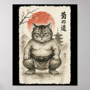 Grappige dikke kat sumoworstelaar sumi-e japanse k poster