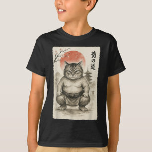 Grappige dikke kat sumoworstelaar sumi-e japanse k t-shirt