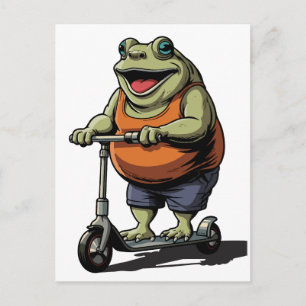 Grappige dikke kikker rijdt op scooter cartoon briefkaart