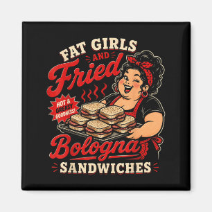 Grappige dikke meisjes en gebakken Bologna-sandwic Magneet