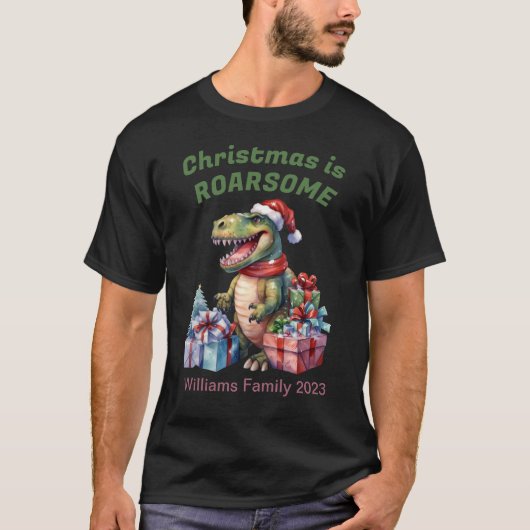 Grappige Dinosaur Kerst T-Shirt voor Heren, Famili (Voorkant)