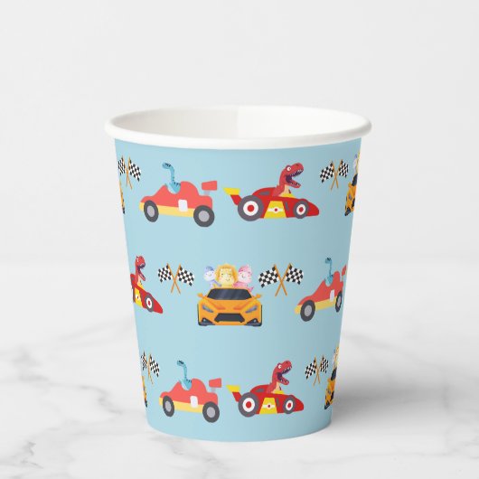 Grappige Dinosaur raceauto jongen kinderen Verjaar Papieren Bekers (Links)