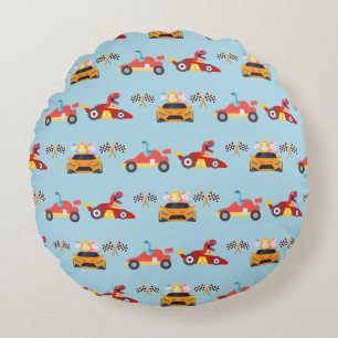 Grappige Dinosaur raceauto jongen kinderen Verjaar Rond Kussen