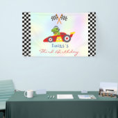 Grappige Dinosaur raceauto jongen kinderen Verjaar Spandoek (Beurs)