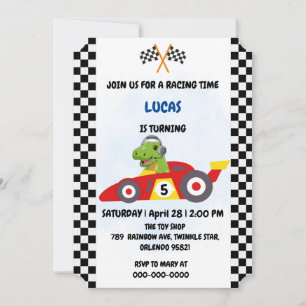 Grappige Dinosaur raceauto jongen spel Verjaardags Feestdagenkaart