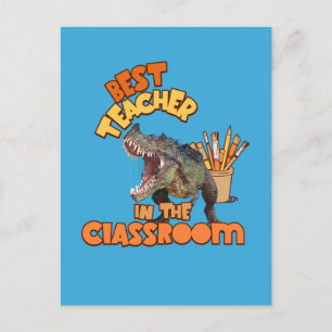 Grappige Dinosaurius Kunstleraar Creatieve Klaslok Feestdagenkaart