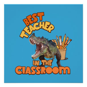 Grappige Dinosaurius Kunstleraar Creatieve Klaslok Perfect Poster