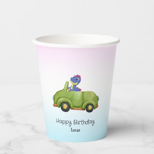 Grappige dinosaurus antiek auto B2S kinderen Verja Papieren Bekers (Voorkant)