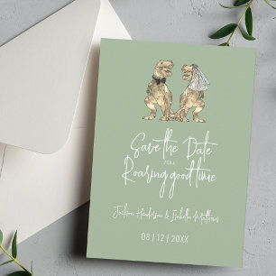 Grappige dinosaurus bruiloft salie groen save the date