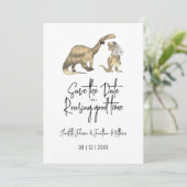 Grappige dinosaurus bruiloft Save The Date (Staand voorkant)