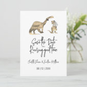 Grappige dinosaurus bruiloft Save The Date (Staand voorkant)