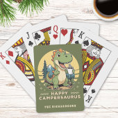 Grappige dinosaurus buiten kamperen aangepaste fam pokerkaarten
