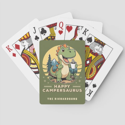 Grappige dinosaurus buiten kamperen aangepaste fam pokerkaarten (Achterkant)
