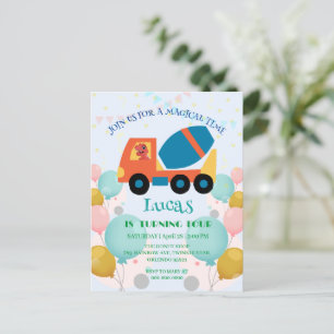 Grappige dinosaurus cementwagen Verjaardagsfeest N Briefkaart