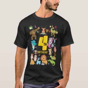 Grappige Dinosaurus Eenhoorn Flamingo Lama 4 Jaar T-shirt