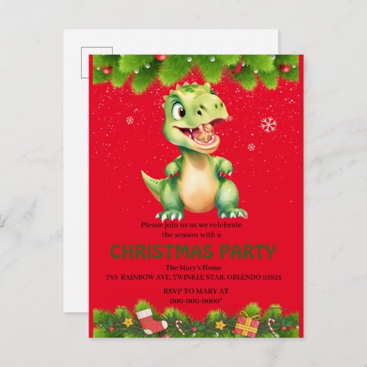 Grappige dinosaurus eet peperkoekjes Kerstmis Uitnodiging Briefkaart (Voorkant / Achterkant)