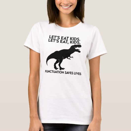 Grappige dinosaurus grammatica les t-shirt (Voorkant)