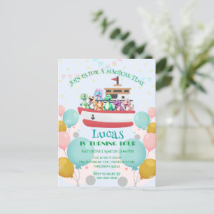 Grappige dinosaurus Jacht Verjaardagsfeestje DIY N Briefkaart