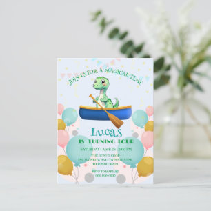 Grappige dinosaurus Kayak Verjaardagsfeestje DIY N Briefkaart