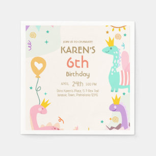 Grappige Dinosaurus Prinses Verjaardag Servet