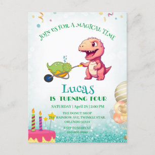 Grappige dinosaurus rietwagen Verjaardag jongensfe Briefkaart