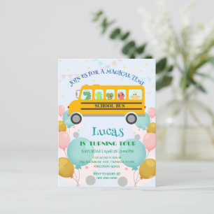 Grappige dinosaurus schoolbus verjaardagsfeestje d briefkaart