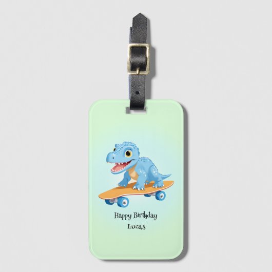 Grappige dinosaurus Skateboard Verjaardagsfeestje Bagagelabel (Voorkant (verticaal))