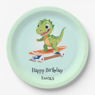 Grappige dinosaurus Skateboard Verjaardagsfeestje Papieren Bordje