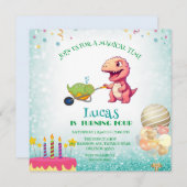 Grappige dinosaurus stro kar Verjaardag jongens fe Kaart (Voorkant / Achterkant)