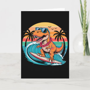 Grappige Dinosaurus Surfplank Strand Zomer Surfen Kaart