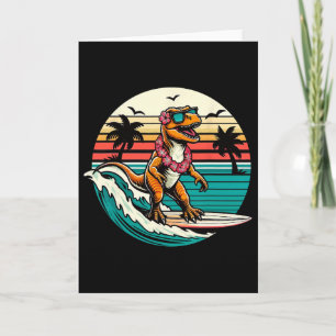 Grappige Dinosaurus Surfplank Strand Zomer Surfen Kaart