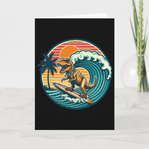 Grappige Dinosaurus Surfplank Strand Zomer Surfen Kaart
