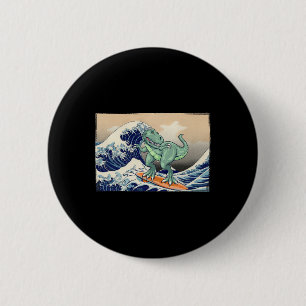 Grappige Dinosaurus, T Rex Surfen, Dinosaurus Kuns Ronde Button 5,7 Cm