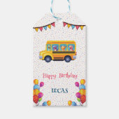 Grappige dinosaurus terug naar school bus jongen v cadeaulabel (Voorkant)