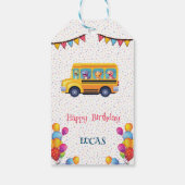 Grappige dinosaurus terug naar school bus jongen v cadeaulabel (Achterkant)