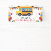 Grappige dinosaurus terug naar school bus jongen v spandoek (Insitu)