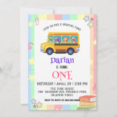 Grappige dinosaurus Terug naar school Bus Rainbow  Save The Date (Voorkant)