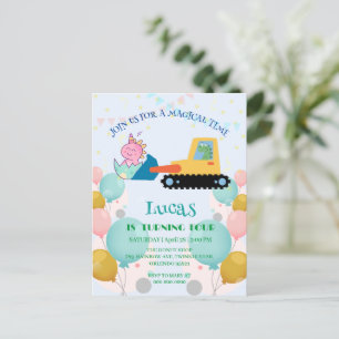Grappige dinosaurus-tractor Verjaardagsfeestje doe Briefkaart