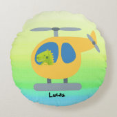 Grappige dinosaurus vliegende gele helikopter part rond kussen (Voorkant)